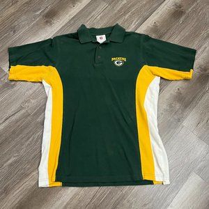 Vintage Green Bay Packers Mens Polo Shirt Large Green Logo Athletic NFL Football